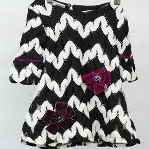 Iris & Ivy Black White Knit Chevron Top Girls Size 2T Purple Bow Accents
